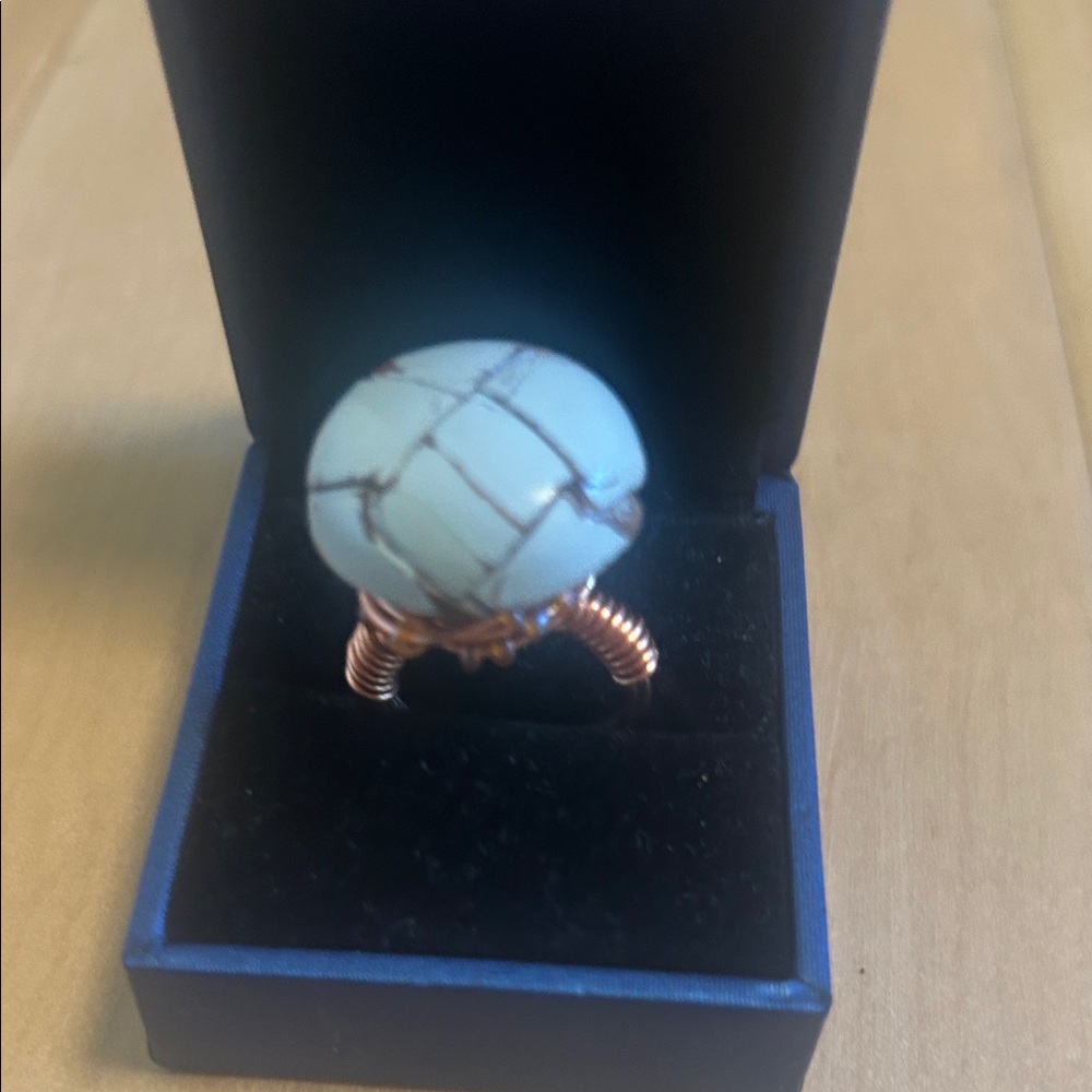 Elegant Copper Wire Wrapped Ring with antique Leather button